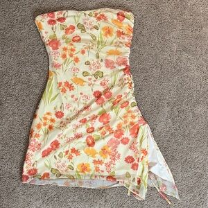 Princess Polly Strapless Floral Dress - Red, Orange, Green